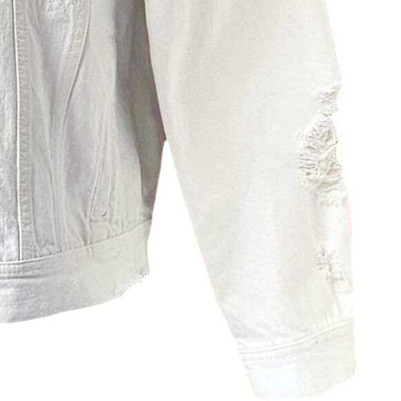 AMERICAN EAGLE White Ripped, Distressed, Cropped Denim Jacket Size Large - Picture 9 of 16